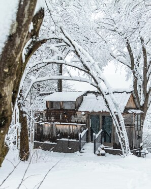 Exterior - Eclectic Caboose Tiny Home w/ Treehouse Sauna, Hot Tub & Views Near Stowe (Johnson)
