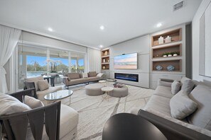 TV, fireplace