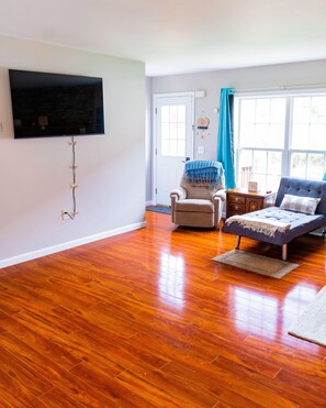 Televisión, chimenea y libros 