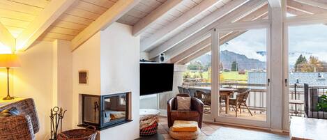 TV, fireplace