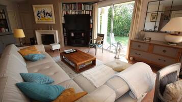 TV connectée, cheminée, jeux vidéo, lecteur de DVD