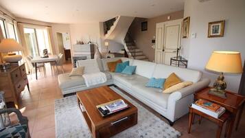 TV connectée, cheminée, jeux vidéo, lecteur de DVD