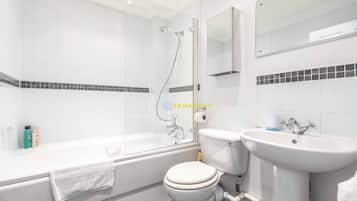 Shower, hair dryer, shampoo