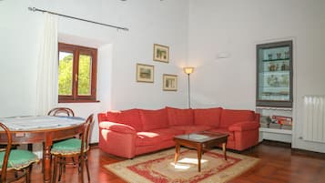 TV, caminetto, libri