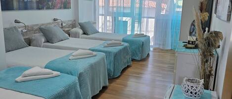 Family Quadruple Room, Shared Bathroom | Egyptian cotton sheets, premium bedding, down comforters