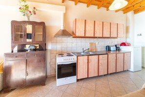 Fridge, oven, stovetop, coffee/tea maker