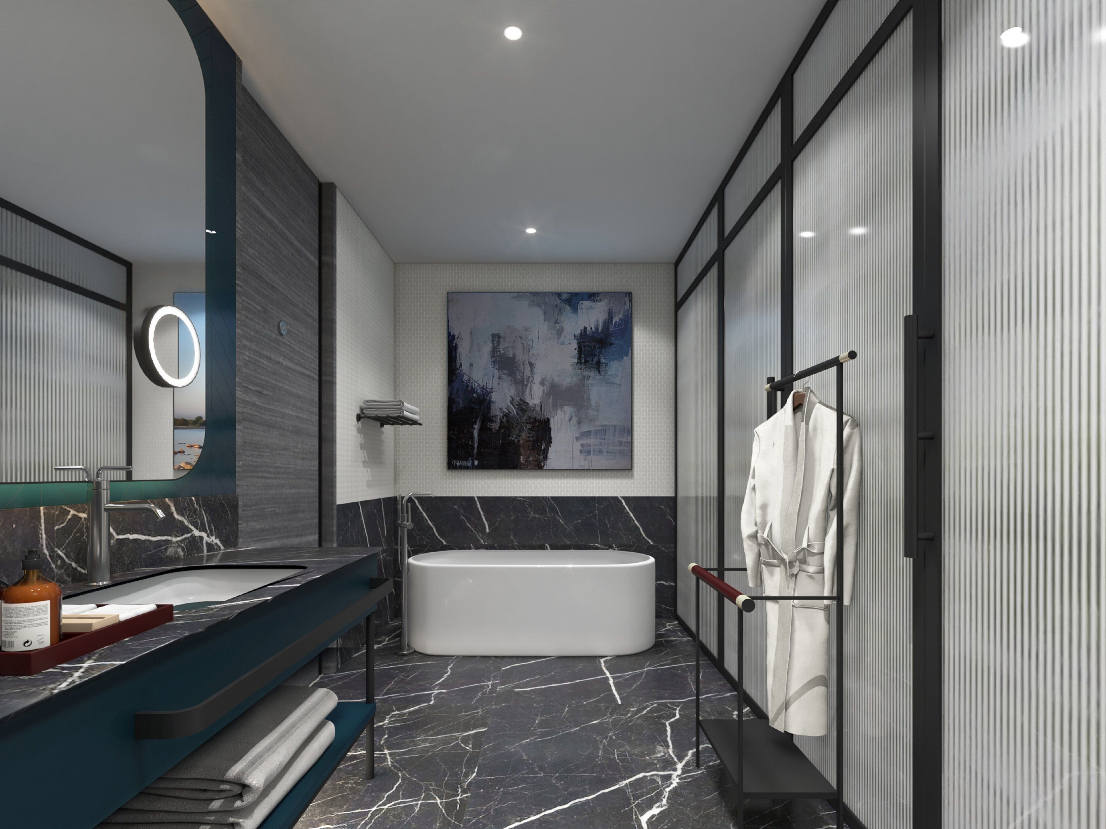 Hair dryer, bathrobes, slippers, bidet