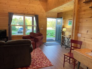 Téléviseur, foyer, lecteur de DVD, livres