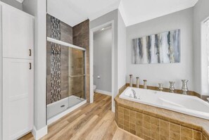 Bathtub, hair dryer, towels, soap