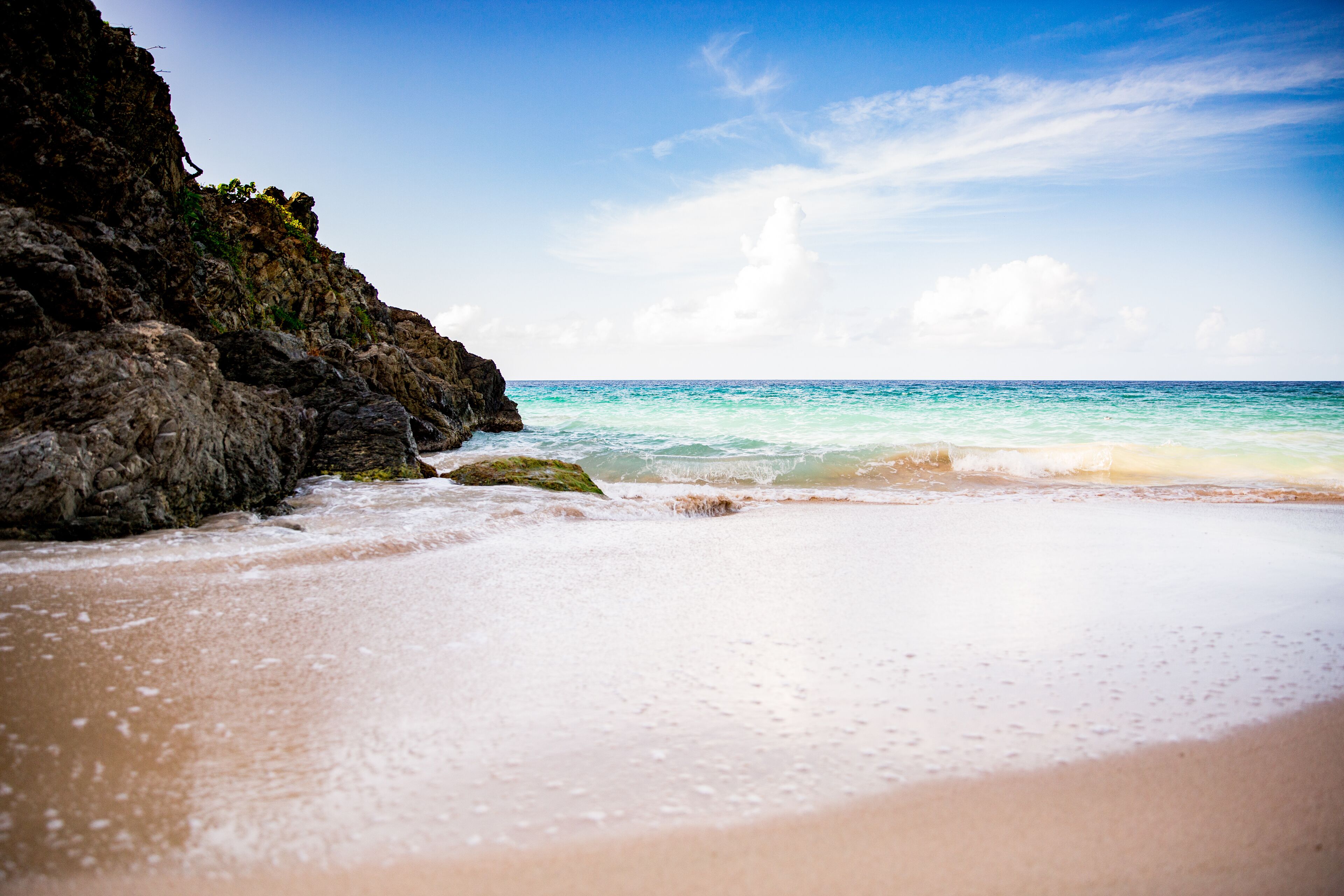 On the beach, sun-loungers, beach towels