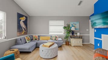 Televisión, chimenea y libros