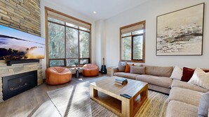 Fernseher, Kamin, Bücher