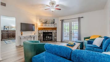 TV, fireplace