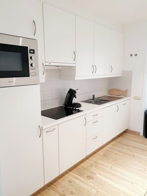 Fridge, stovetop, dishwasher, electric kettle