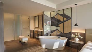 Suite, 1 King Bed, River View | Bathroom | Separate tub and shower, deep soaking tub, rainfall showerhead