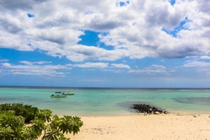 On the beach, white sand