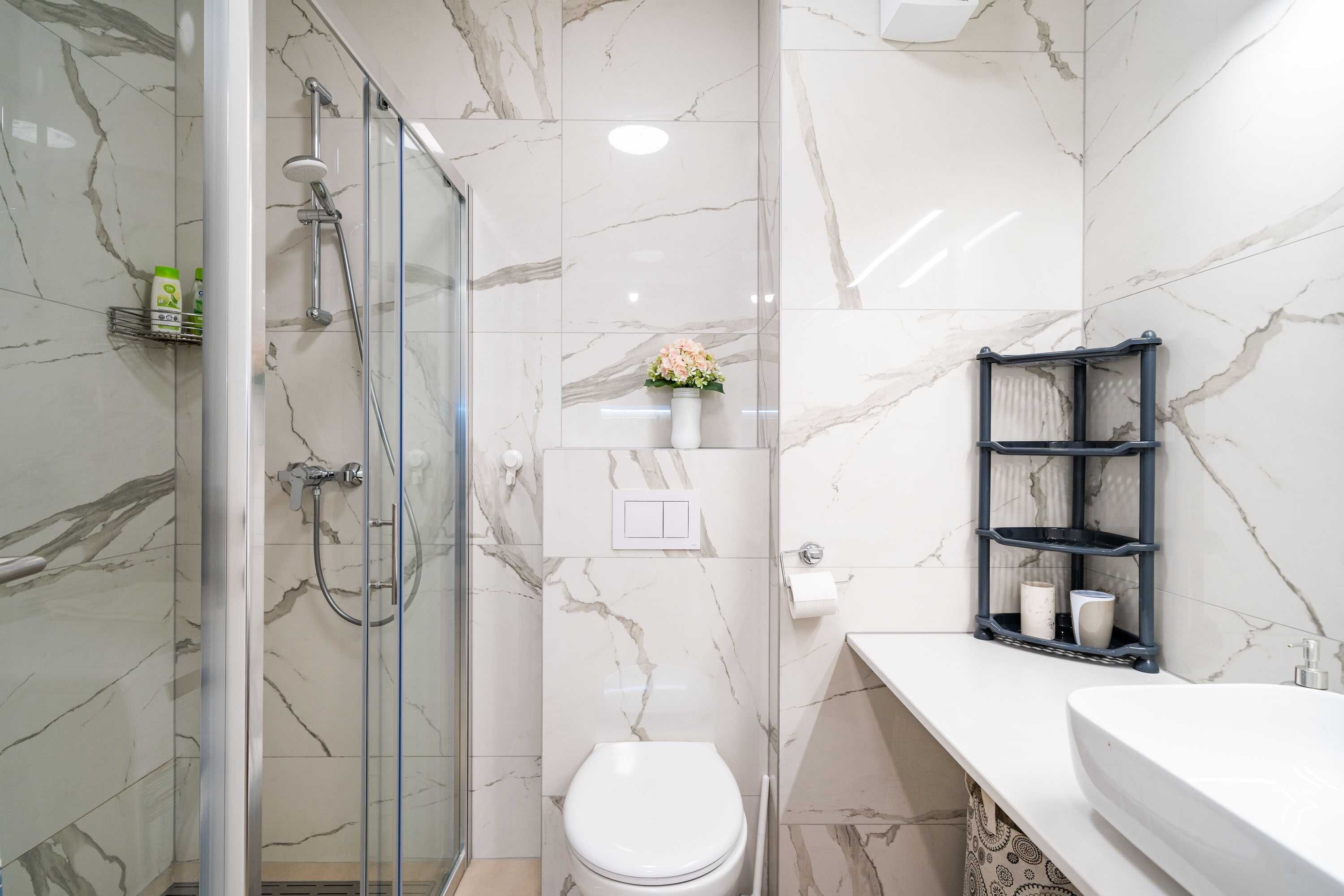 Studio (Studio Apartment with Balcony) | Badezimmer | Dusche, Handtücher