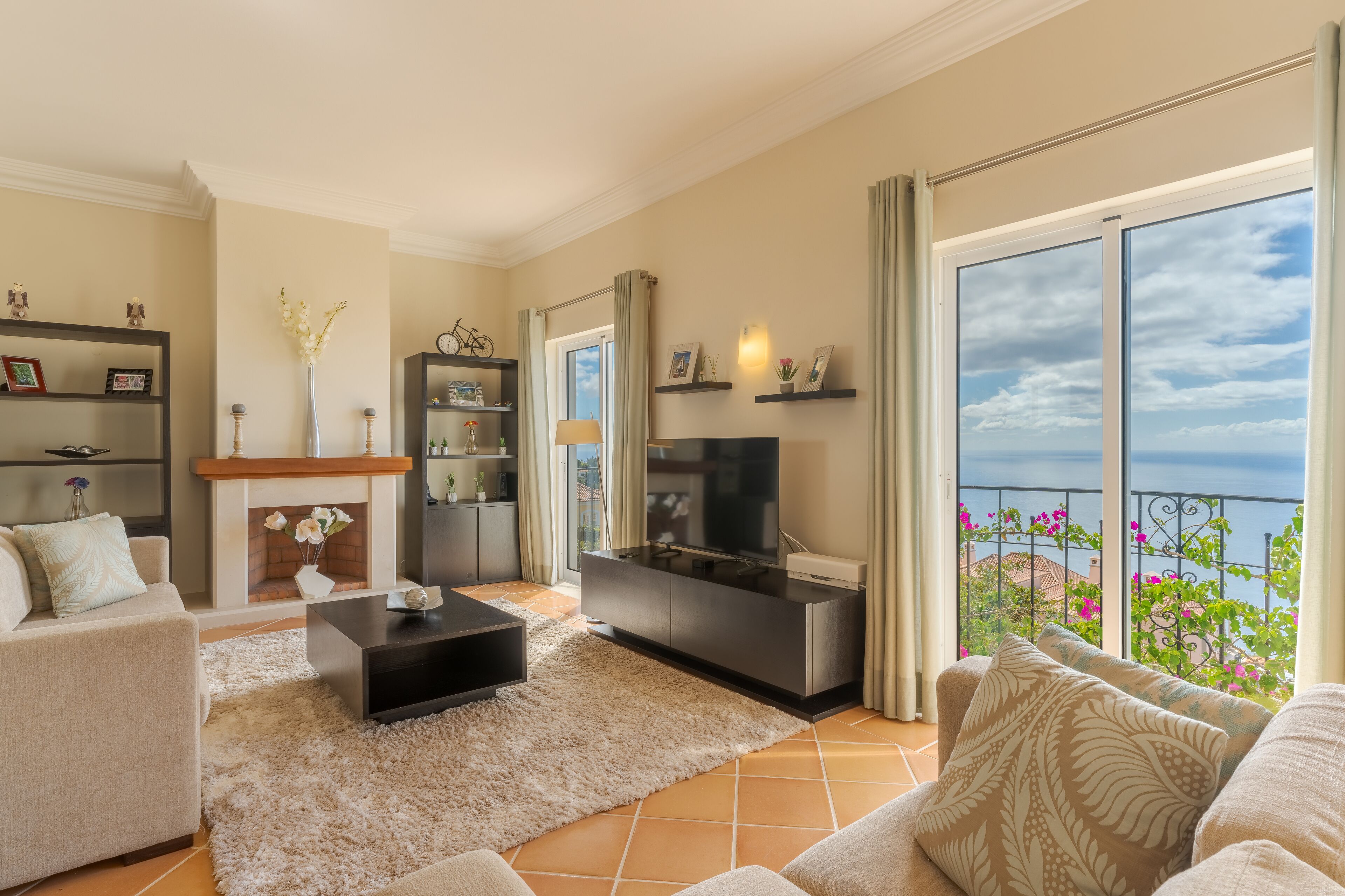 52-inch flat-screen TV with cable channels, TV