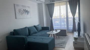 Apartment, 1 Queen Bed | Living room | 30-inch TV with cable channels