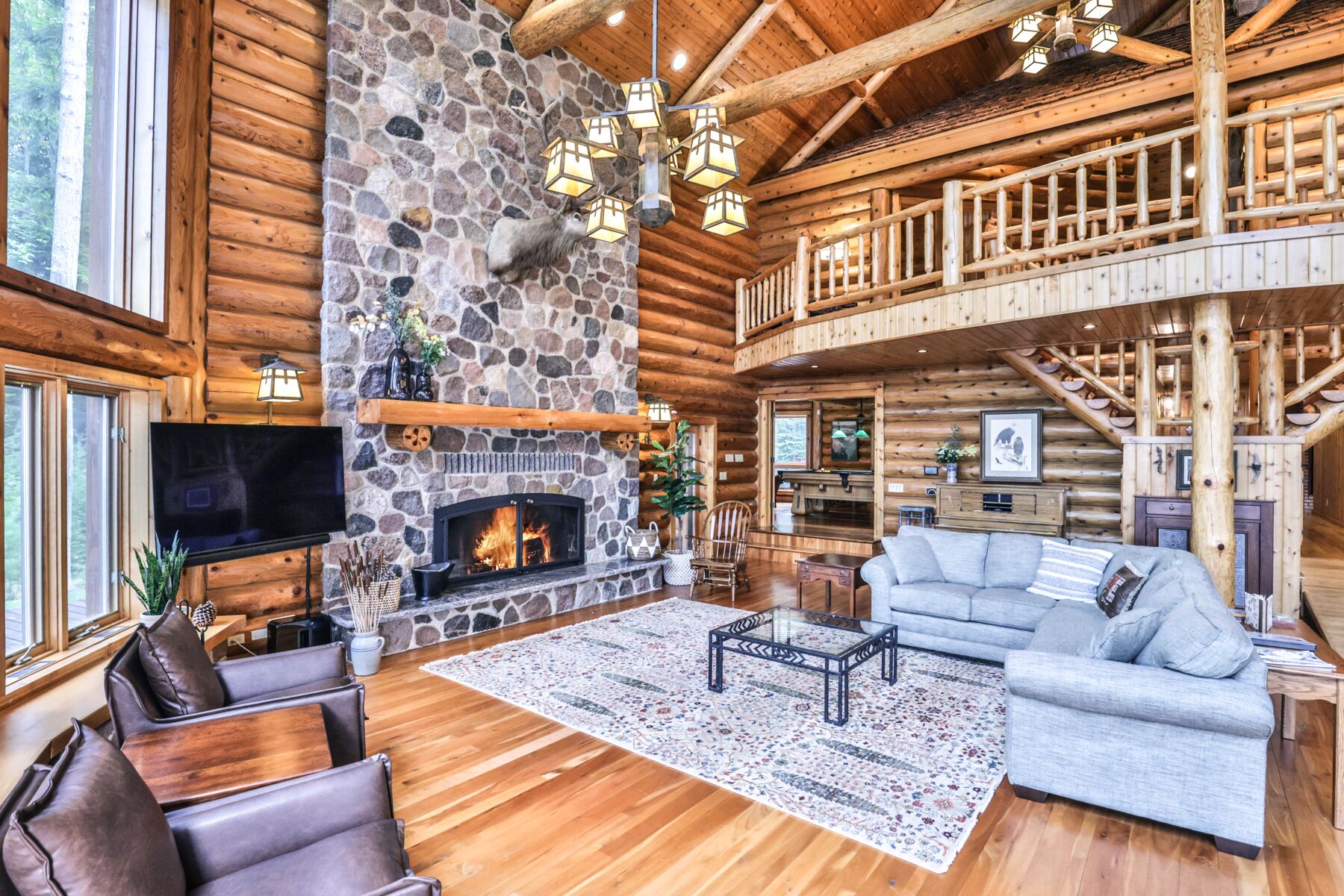 Fireplace, DVD player, foosball, music library