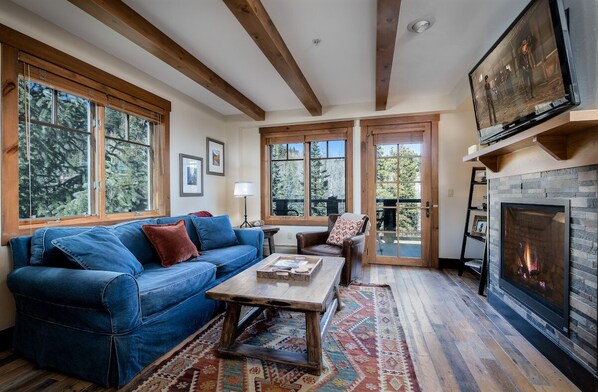 Smart TV, chimenea y reproductor de DVD 