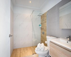 Studio, 1 Queen Bed with Sofa bed - 02 | Bagno | Doccia, asciugacapelli, asciugamani, sapone