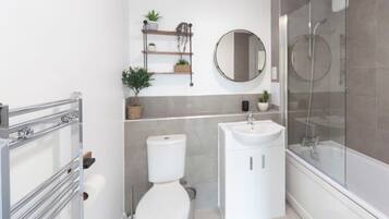 Shower, free toiletries, hair dryer, towels