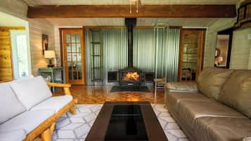 Smart TV, chimenea y estéreo