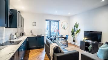 Premier Apartment, 2 Bedrooms, City View | Living area | 40-inch Smart TV with satellite channels, TV
