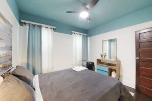 2 bedrooms, desk, iron/ironing board, travel crib