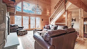 TV, fireplace, video games, foosball