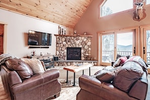 Smart TV, fireplace, video games, DVD player
