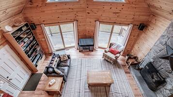 Smart TV, fireplace, video games, DVD player