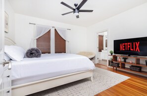 2 bedrooms, desk, iron/ironing board, travel cot