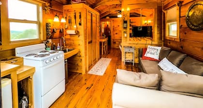 Tiny, charming mountaintop cottage with large firepit, deck and amazing views