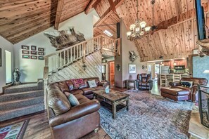 TV, fireplace, books