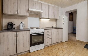 Fridge, oven, stovetop, cookware/dishes/utensils