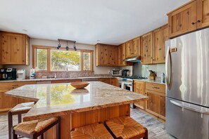 Fridge, microwave, oven, stovetop - Belgrade Lakes getaway with private swim dock, outdoor living, & canoe/kayaks (Belgrade)