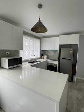 Fridge, microwave, oven, electric kettle