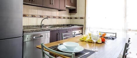 Fridge, microwave, oven, dishwasher