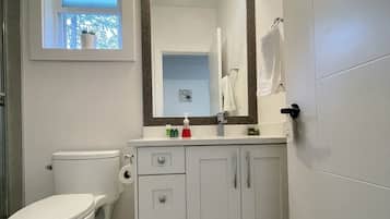 Dusche, Haartrockner, Handtücher, Seife