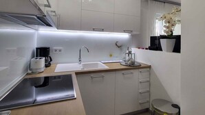 A modern kitchen with a built-in oven, a sink, and a coffee maker. - Holiday flat just 200m from the beach (Vantačići)