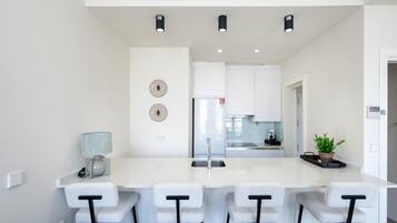 Fridge, microwave, oven, dishwasher