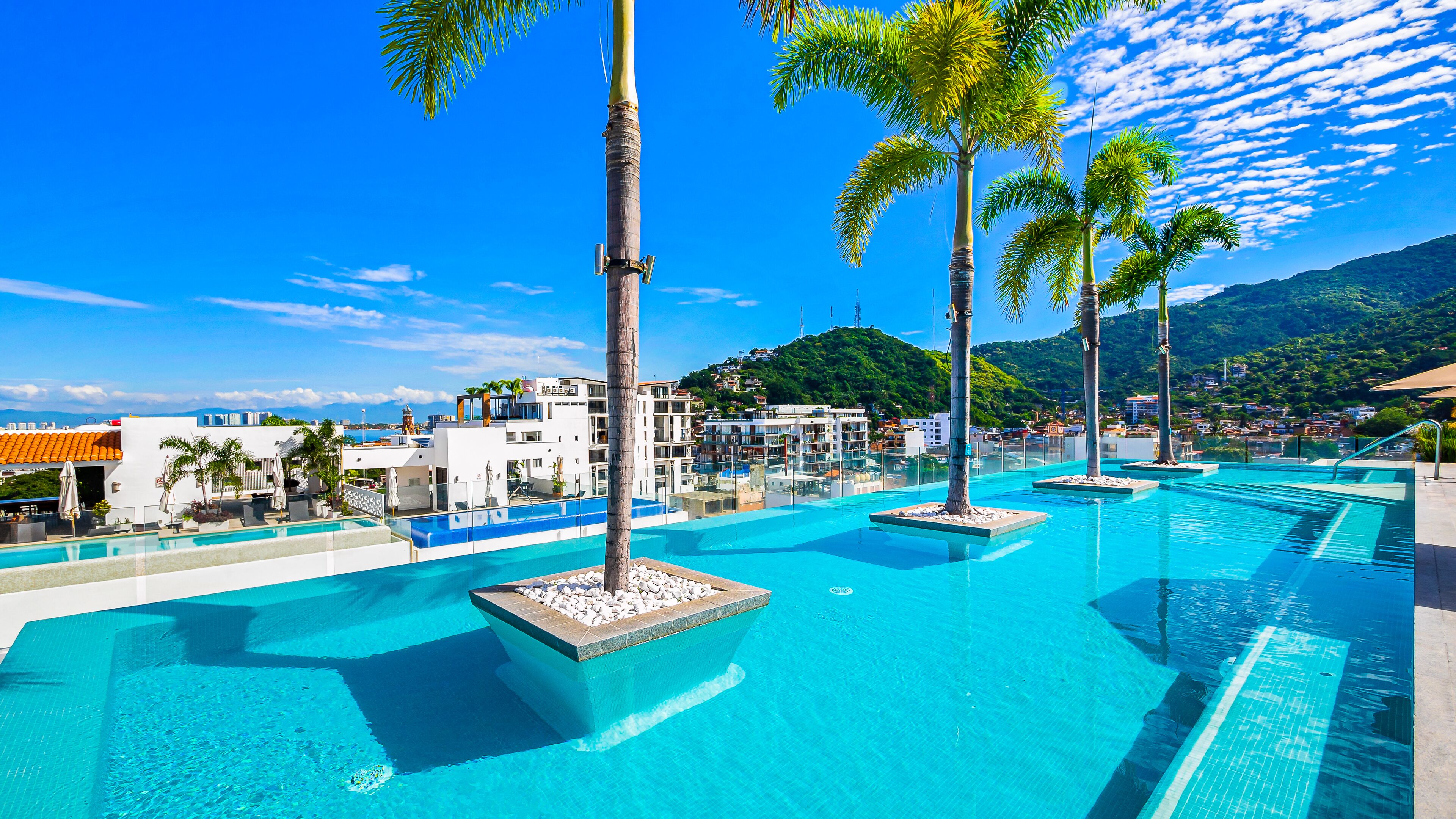 A rooftop pool, a heated pool