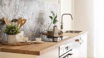 Apartment | Private kitchen | Fridge, microwave, oven, stovetop