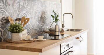 Apartment | Private kitchen | Fridge, microwave, oven, stovetop