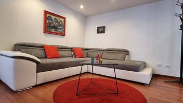 Monolocale | Area soggiorno | TV a schermo piatto 32 pollici con canali via cavo, TV