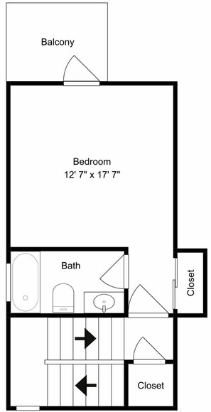 Planta baixa mostrando um quarto com dimensões de 3,8 x 5,3 metros, uma varanda, um banheiro e um armário.