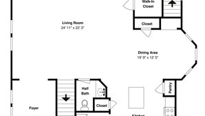 Un plan d’étage comprenant un salon, un balcon, un dressing, un coin repas, une cuisine, une salle de bain avec WC, un hall d’entrée et une buanderie.