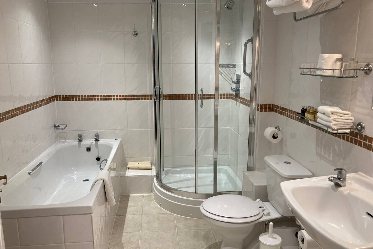 free toiletries, hair dryer, towels, soap